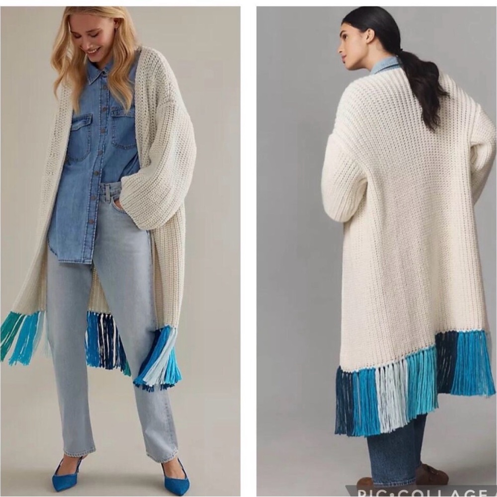 NWT BY ANTHROPOLOGIE MULTICOLOUR FRINGE DUSTER KIMONO CARDIGAN.